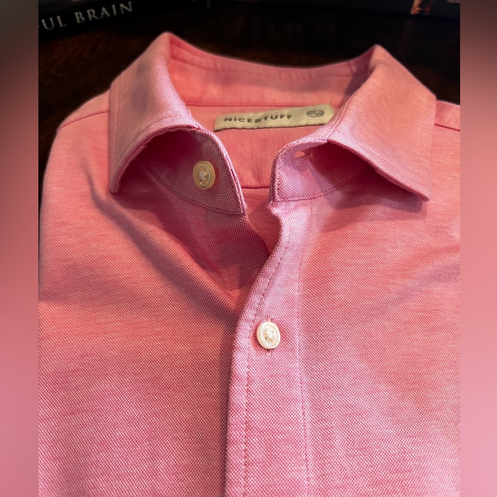 NICESTUFF Brand Pink Dress Shirt with Slightly Scalloped Collar